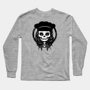 Female Cook Skull and Whisk Black Logo Long Sleeve T-Shirt